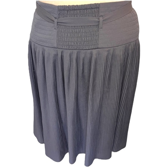 Leifsdottier (Anthropologie) Grey Plisse Skirt with Yoke Drop Waist and Sash - Picture 9 of 14